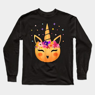 Cute Unicorn Pumpkin Halloween Long Sleeve T-Shirt